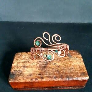 Wire Wrapped Copper Bracelet With Green Gemstone Beads Bangle Bracelet