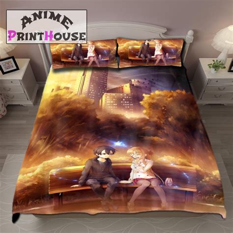 Sword Art Online Bed Set Blanket And Bed Sheet Kirito And Asuna Anime