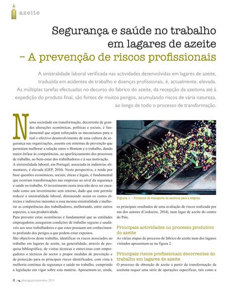 PDF Segurança e saúde no trabalho em lagares de azeite A prevenção