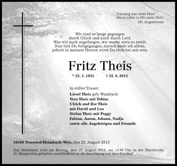 Traueranzeigen Von Fritz Theis Rz Trauer De