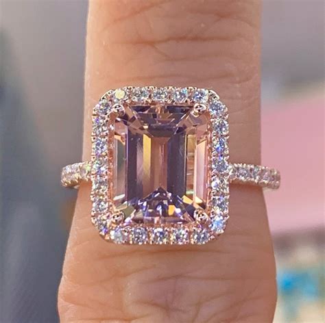 Emerald Cut Morganite Engagement Ring 14k Rose Gold Morganite Etsy