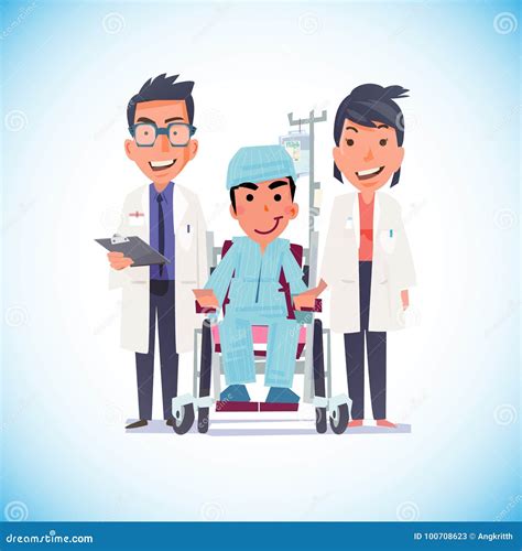 Doctor Nurse And Senior Woman Patient In Wheelchair At Hospital Stock