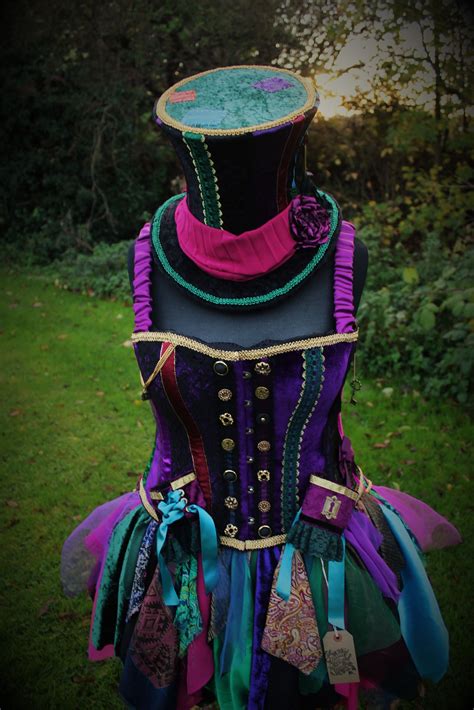 Mad Hatter Costume Skirt Hat Corset And Wrist Cuffs Hand Made By