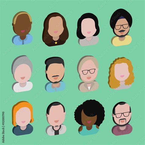 Diversity Interracial Community People Flat Design Icons Concept Stock Illustration | Adobe Stock