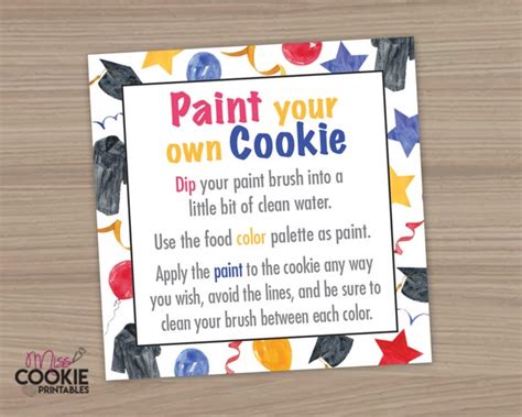 Printable Graduation Paint Your Own Cookie Instructions Tag Etsy