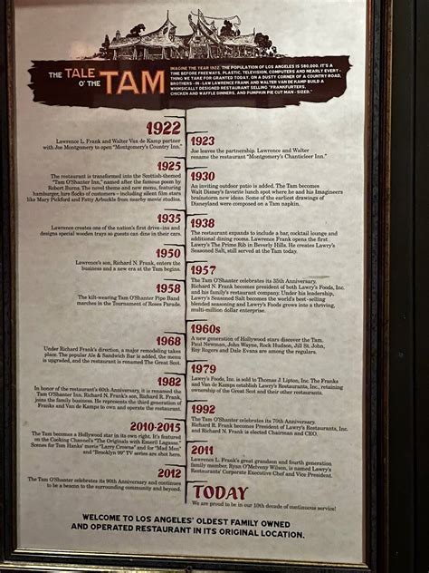 Menu At Tam Oshanter Pub And Bar Los Angeles Los Feliz Blvd