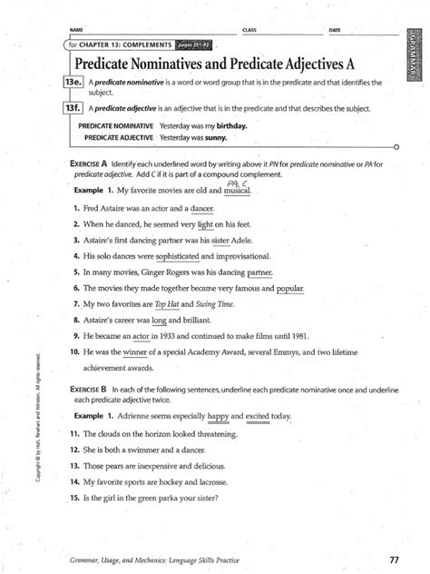 Predicate Adjective Examples How To Use PDF Worksheets Library