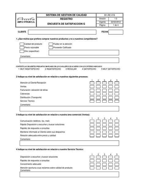 B1 Re 016 Encuesta De Satisfaccion Del Cliente L I A