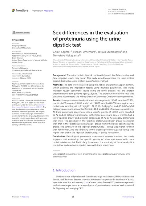 Pdf Sex Differences In The Evaluation Of Proteinuria Using The Urine