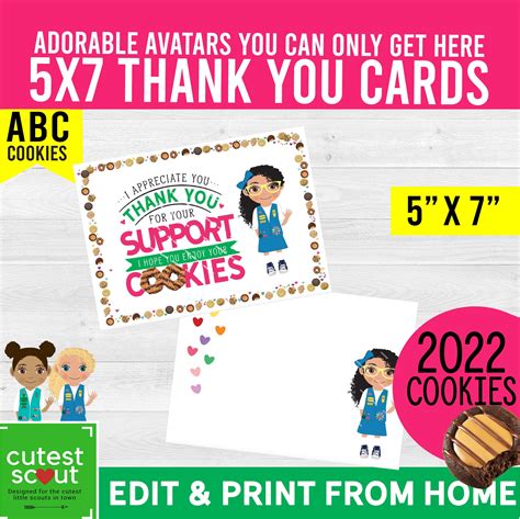 2022 Girl Scout Abc Cookies Thank You Card 5x7 Printables 2 Etsy In