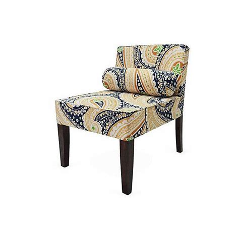 Isabelle Armless Chair Navy Paisley Accent Chair