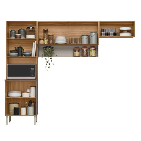 Cozinha Compacta Alba 6 Portas Vidro Amêndola Nude Prime Tx Demóbile