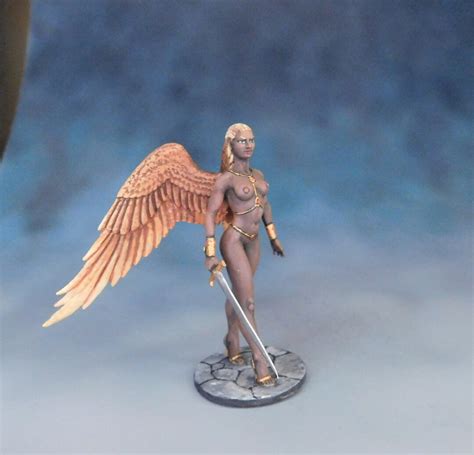 Tabletop Woman With Wings Miniature Naked Angel With Large Wings And Sword Figurine D Print