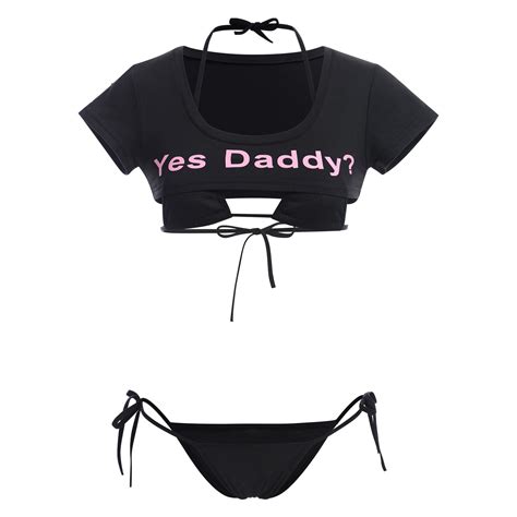 ABAFIP Women Cute Kawaii Yes Daddy Japanese Anime Cosplay Bikini Lingerie Set Micro Tiny Bra