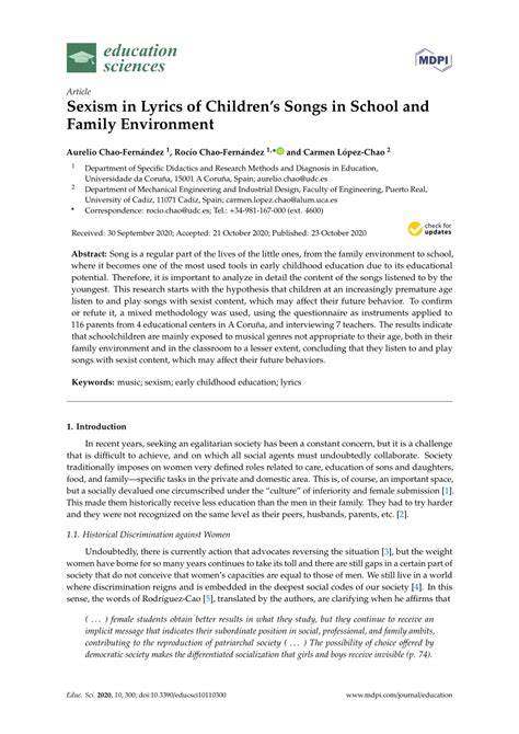 (PDF) Sexism in Lyrics of Children´s Songs in School and Family Environment