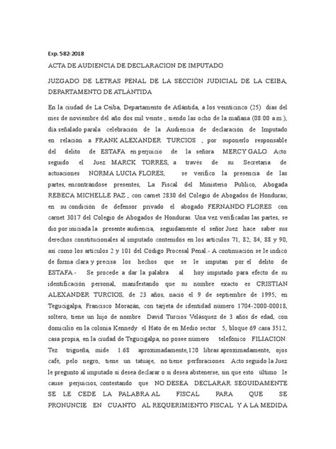 Acta De Declaracion De Imputado Pdf Fiscal Mandato