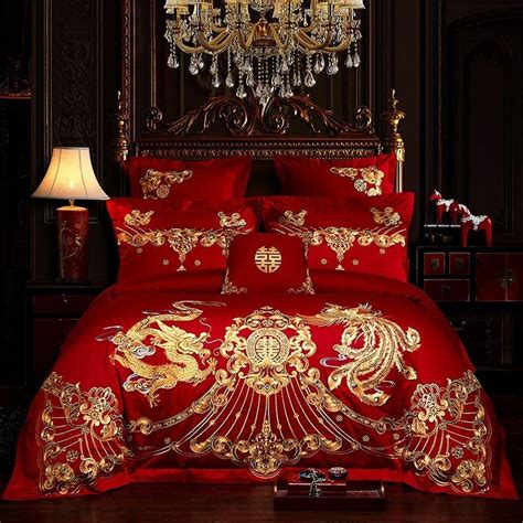 107 25us 35 Off Cotton Bed Sheet Bedspread Pillowcases Red Chinese