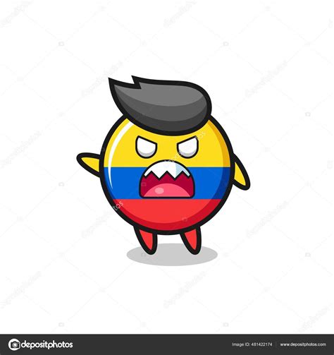 Cute Colombia Flag Badge Cartoon Very Angry Pose Cute Style Stock