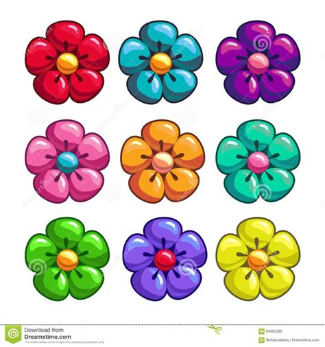 Colored Flower A Set Of Flowers Stock Vector Illustration Blue