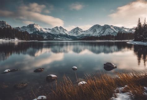 Premium Photo Beautiful Winter Landscape With Snowcapped Mountains