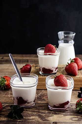 Yaourts au lait concentré sur un lit de confiture de Litchi Vanille