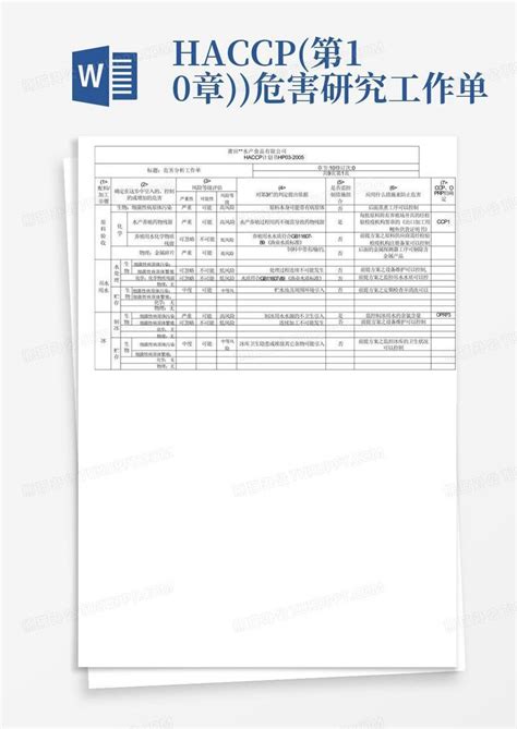 Haccp第10章危害研究工作单 Word模板下载编号qeywngzz熊猫办公