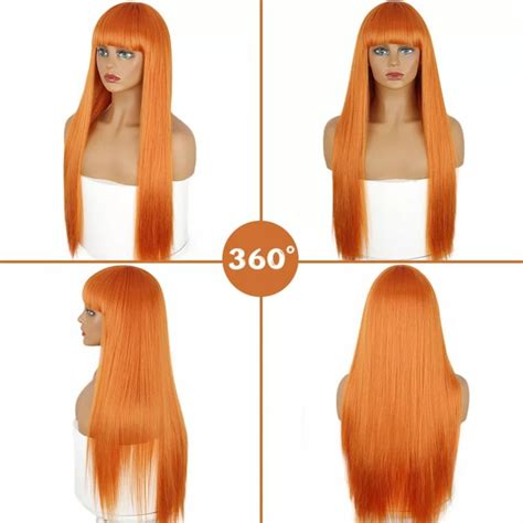 Orange Wig Straight Wigs With Bangs For Women Cosplay Bob Wig Etsy