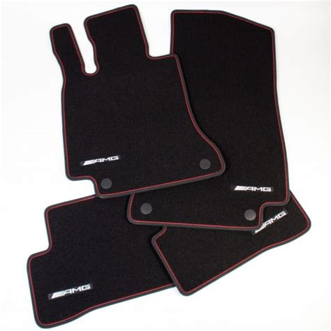 Red Cut AMG Floor Mats Set C Class C205 A205 Black Genuine Mercedes