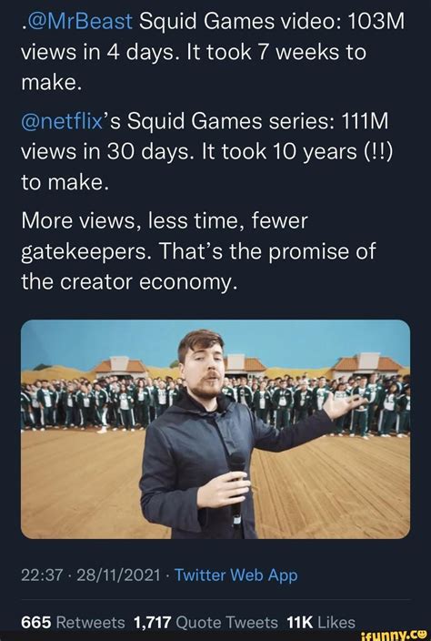 Mrbeast Squid Games Video 103m Views In 4 Days It Took 7 Weeks To