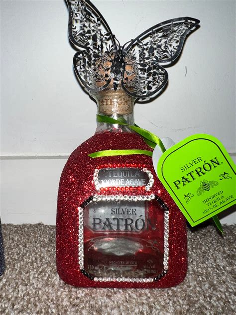 Customized Alcohol Glitter Bottle Patron Butterflies Etsy