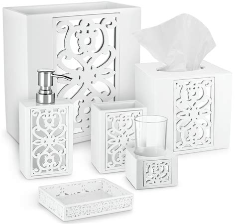 Creative Scents White Bathroom Accessories Set Complete 6 Piece