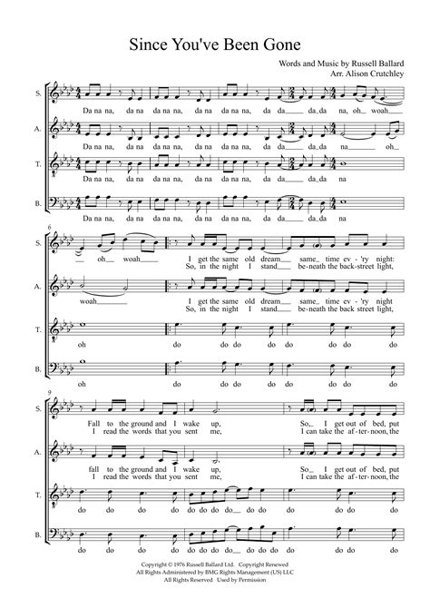 Since Youve Been Gone Arr Alison Crutchley By Rainbow Sheet Music