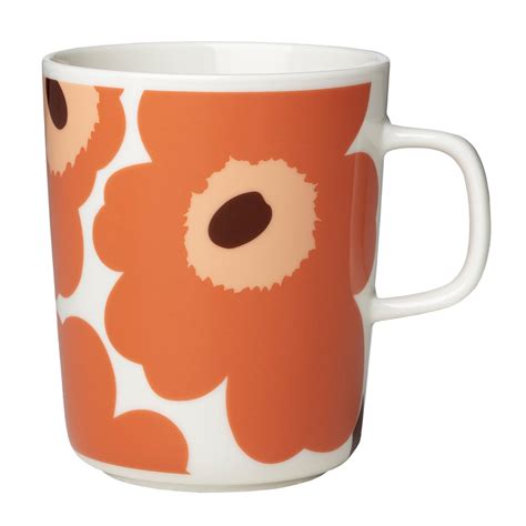 Marimekko Oiva Unikko Muki 25 Dl Valkoinen Oranssi Ruskea