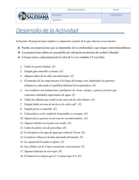 Pensamiento Critico Estructura De Proposiciones Simples Y Compuestas