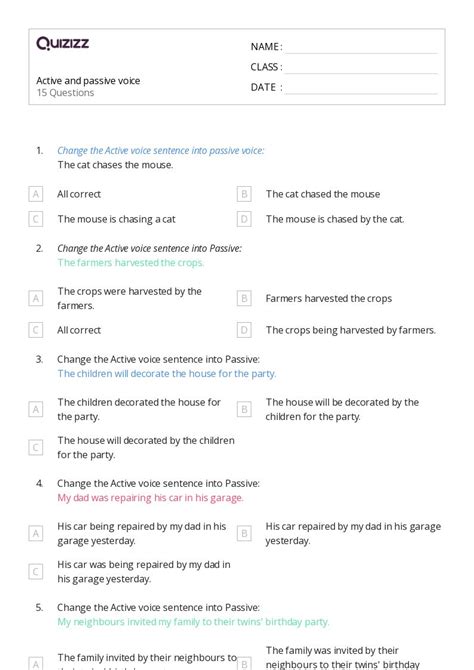 50 Active And Passive Voice Worksheets For 5th Class On Quizizz Free And Printable