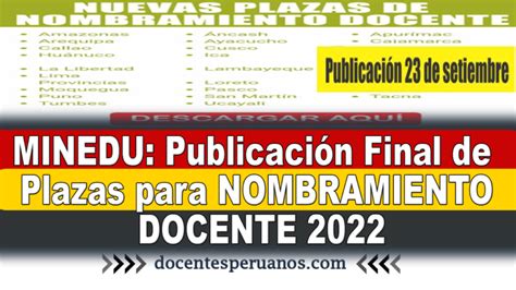 Minedu Publicaci N Final De Plazas Para Nombramiento Docente