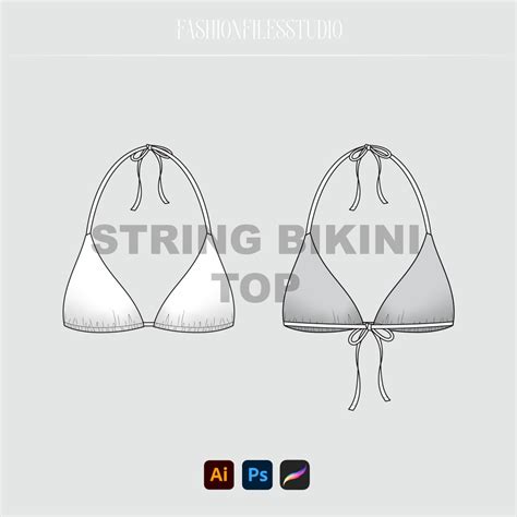 String Bikini Top Fashion Technical Flat Sketch Illustration Etsy