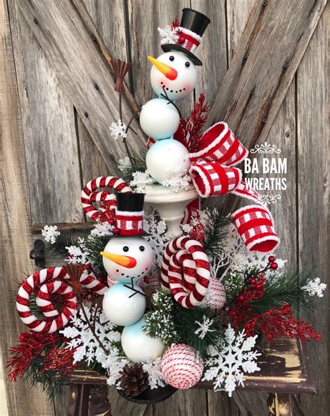 Christmas Centerpiece Christmas Floral Christmas Decor Snowman