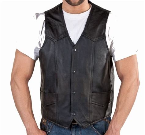 Mens Black Genuine Leather Motorcycle Vest