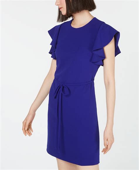 Calvin Klein Petite Belted Ruffle Sleeve Dress Macys