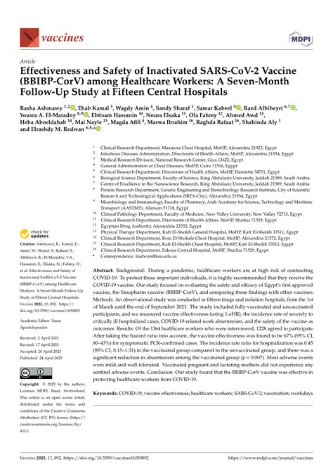 Pdf Effectiveness And Safety Of Inactivated Sars Cov 2 Vaccine Bbibp