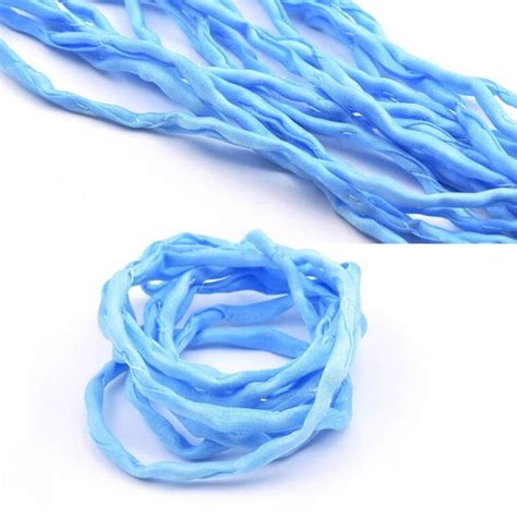 Cordon De Soie Naturelle Teinture Main Bleu Tie And Dye 2mm 1m