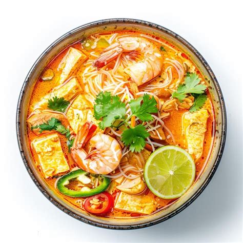 A Bowl Of Soup With Shrimp Noodles And Vegetables Premium Ai
