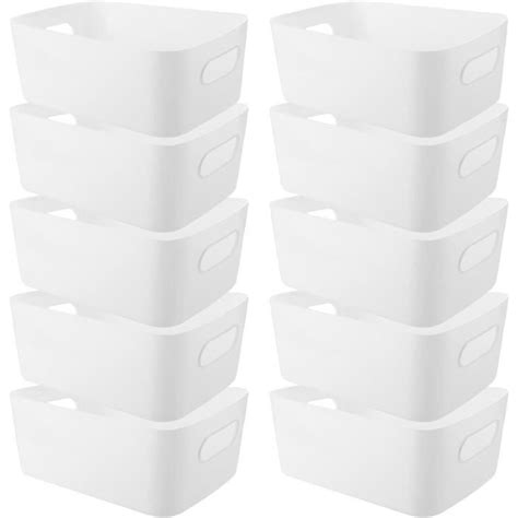 Lot De 10 Boîtes De Rangement En Plastique Blanc Avec Poignées