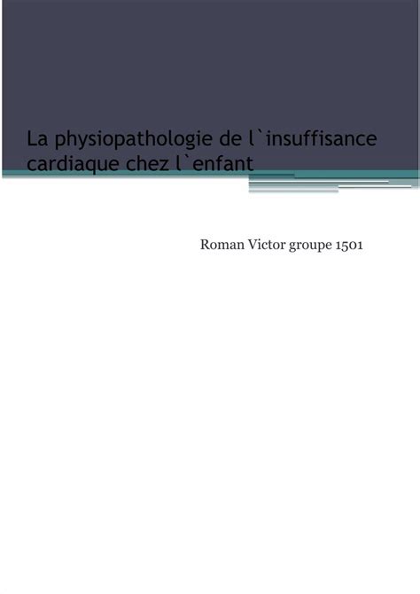 PDF La Physiopathologie De L Insuffisance Cardiaque Chez L Enfant