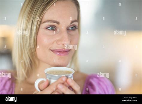 Pretty Blonde Woman Having Coffee Stock Photo Alamy