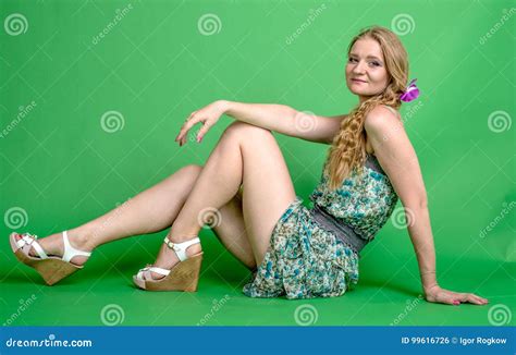 Beautiful Romantic Girl Blonde In Summer Dress With Orchid Flower Stock Photo Image Of Blond