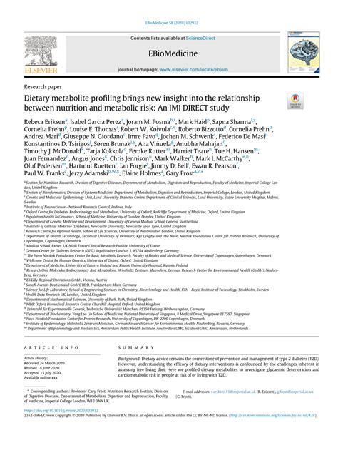 Pdf Dietary Metabolite Profiling Brings New Insight Into The