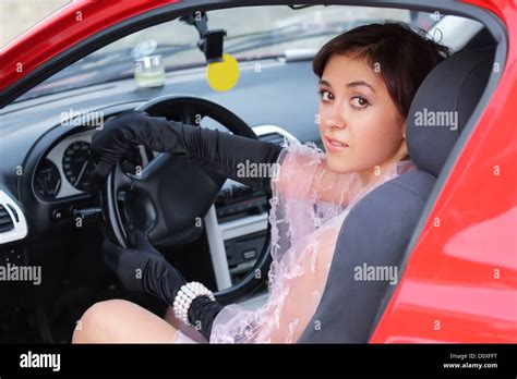 Brunette In Car Stock Photo Alamy