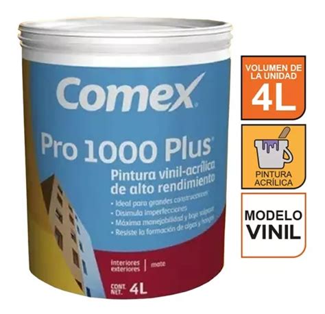 Pintura Vinil Acrílica Blanca Comex Pro 1000 Plus Galón 4l